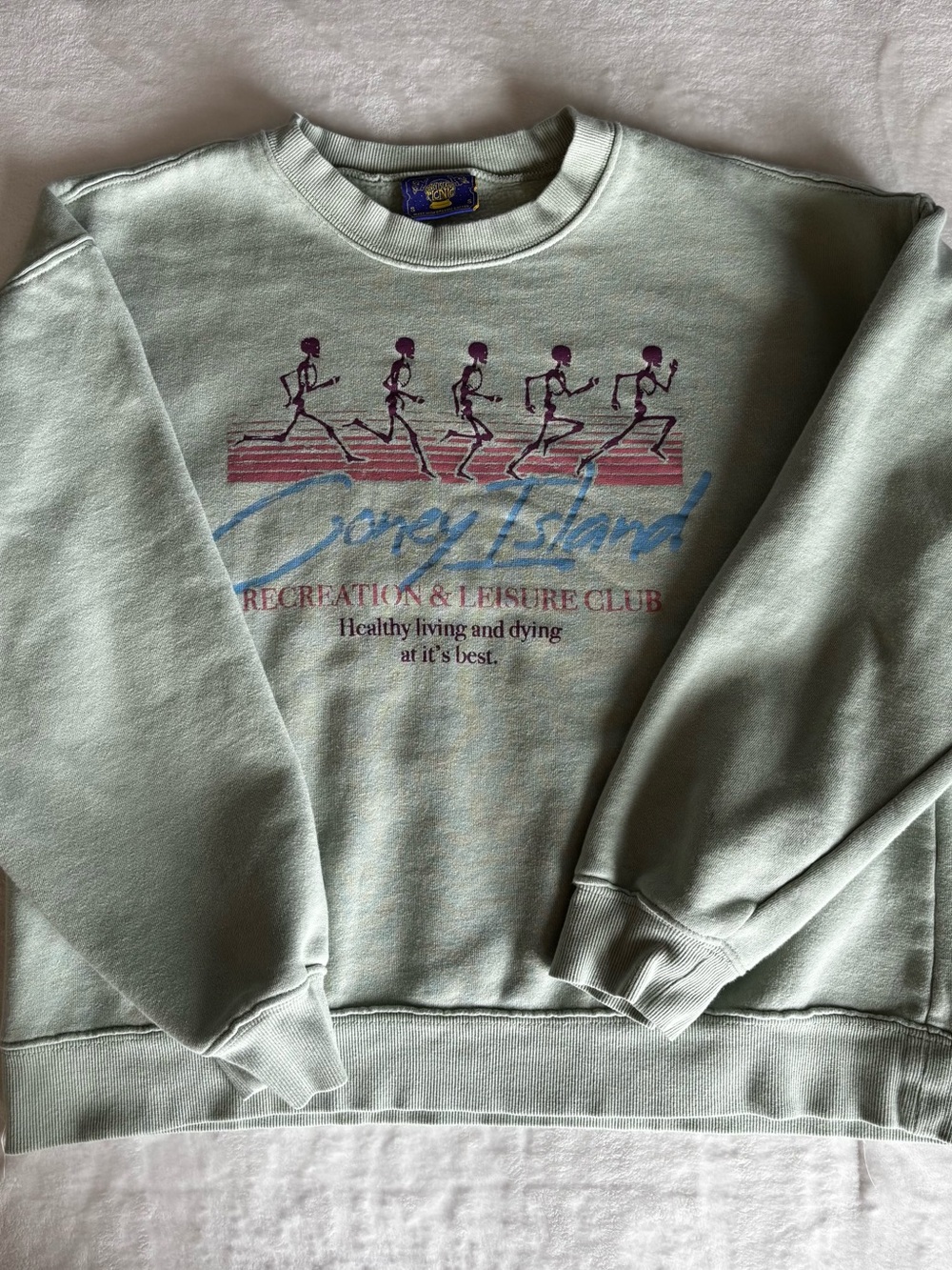 Coney Island Graphic Crewneck Sweatshirt - Sage Green